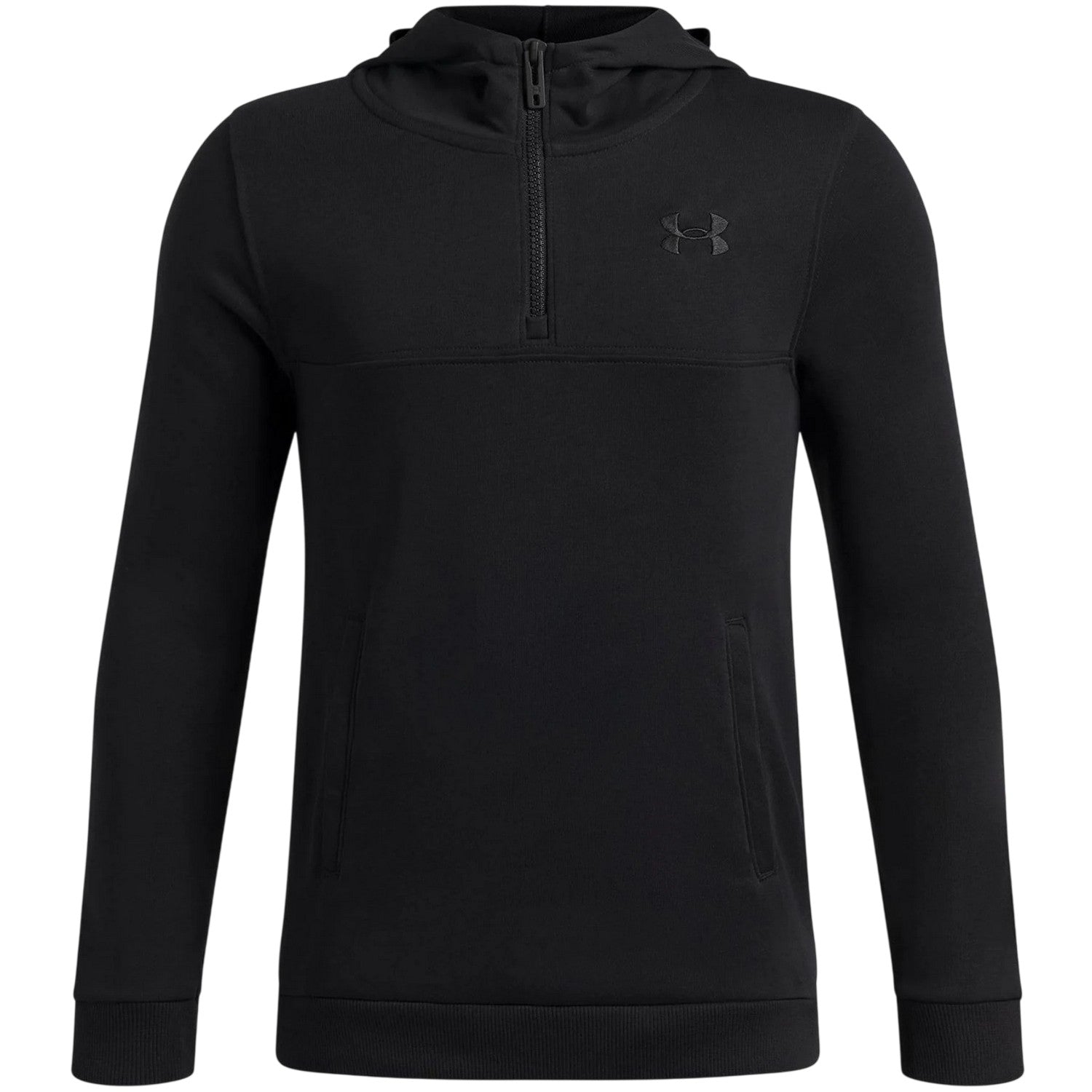 Black - Front - Under Armour Childrens-Kids Rival Fleece Quarter Zip Hoodie