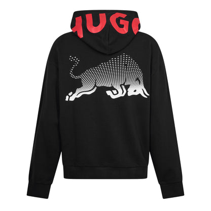 Black - Back - Hugo Mens Drop Shoulder Drawstring Hoodie