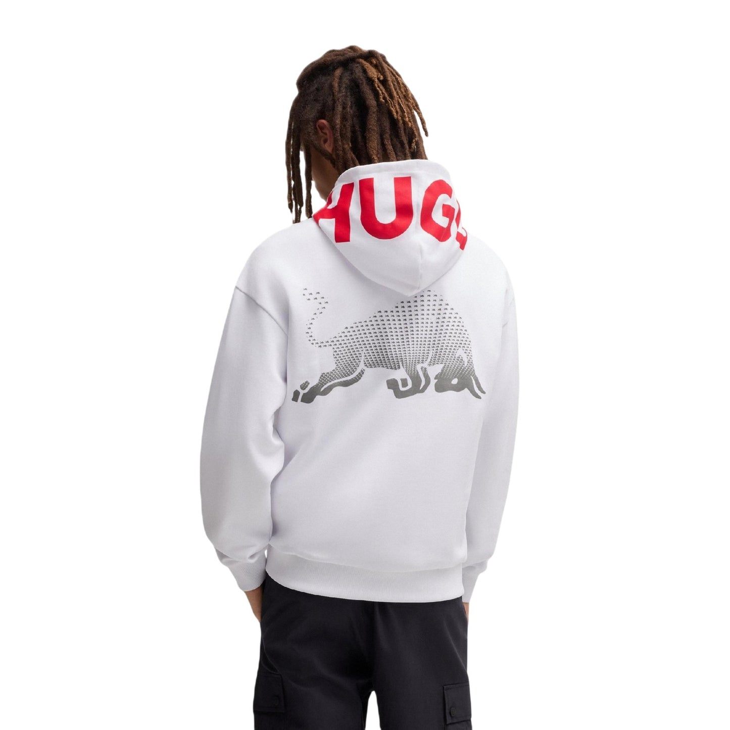 White - Back - Hugo Mens Drop Shoulder Drawstring Hoodie