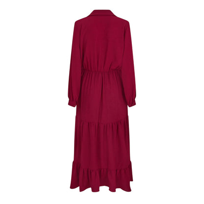 Wine - Back - AX Paris Womens-Ladies Tiered Long-Sleeved Wrap Dress