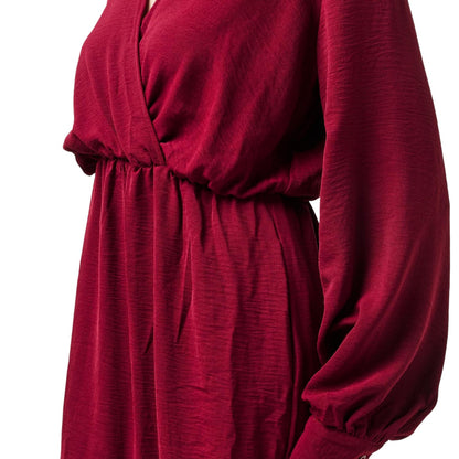 Wine - Side - AX Paris Womens-Ladies Tiered Long-Sleeved Wrap Dress