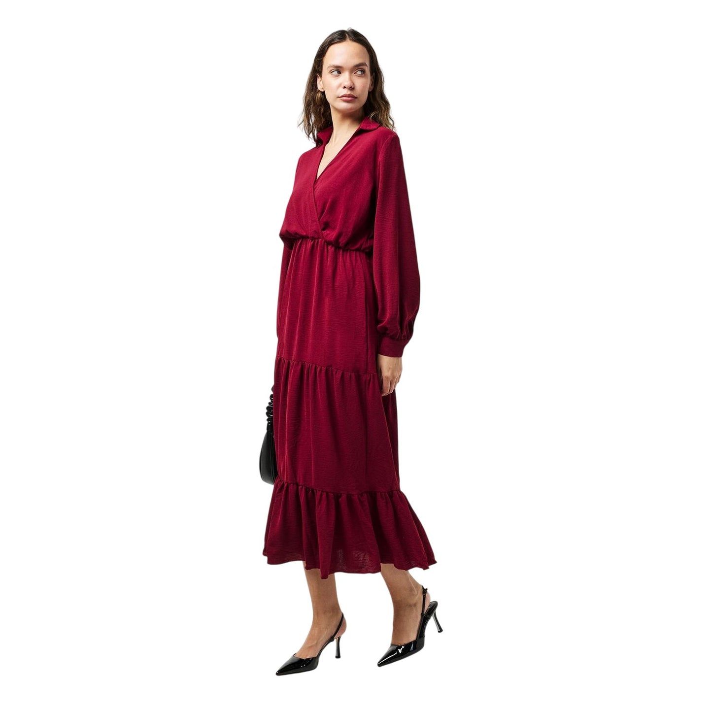 Wine - Lifestyle - AX Paris Womens-Ladies Tiered Long-Sleeved Wrap Dress