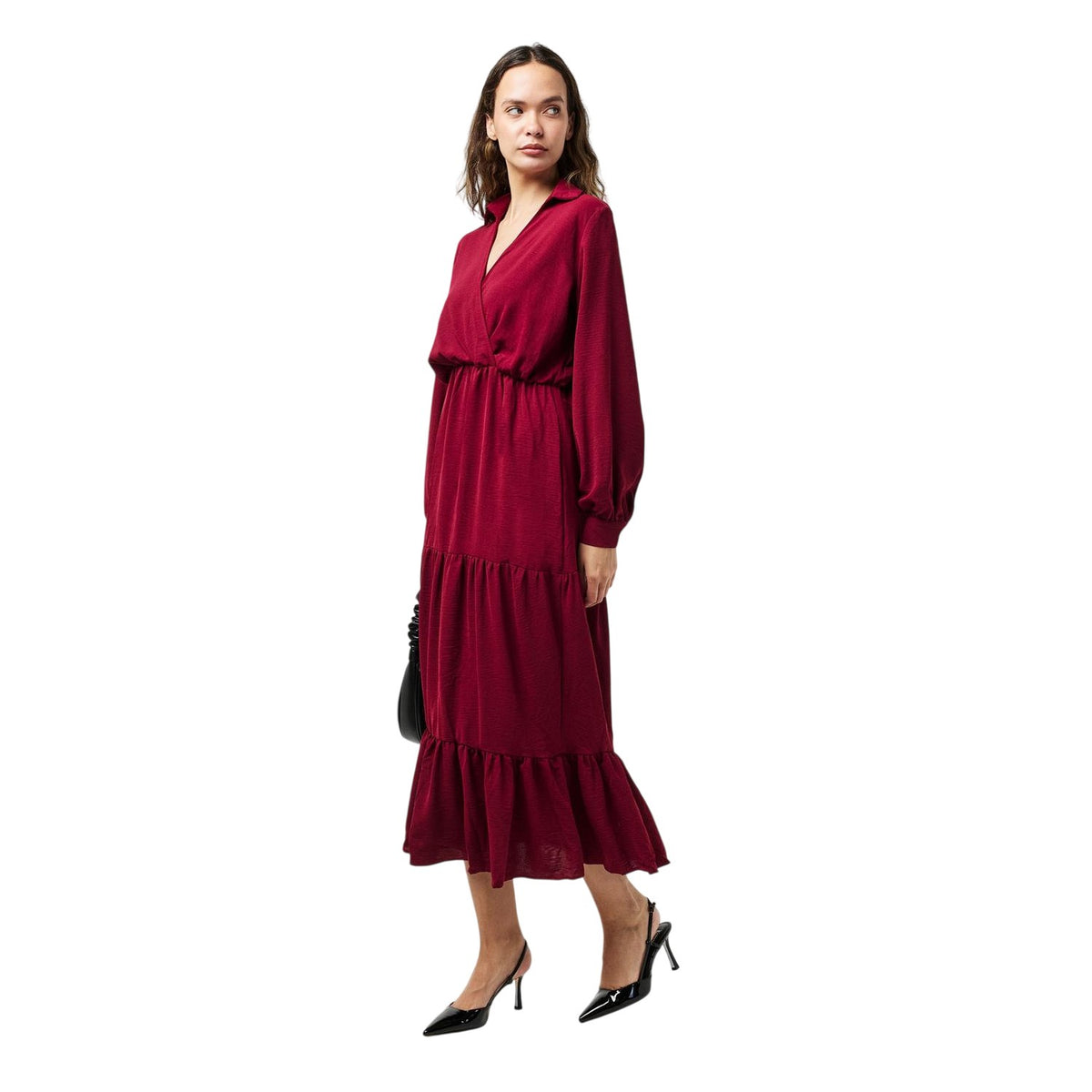Wine - Lifestyle - AX Paris Womens-Ladies Tiered Long-Sleeved Wrap Dress
