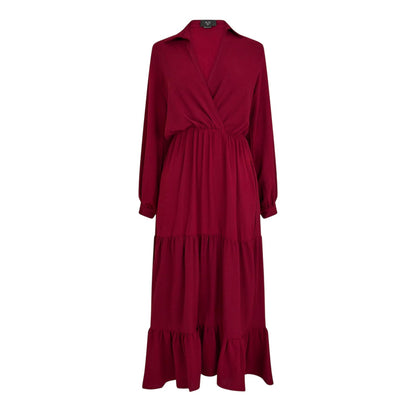Wine - Front - AX Paris Womens-Ladies Tiered Long-Sleeved Wrap Dress