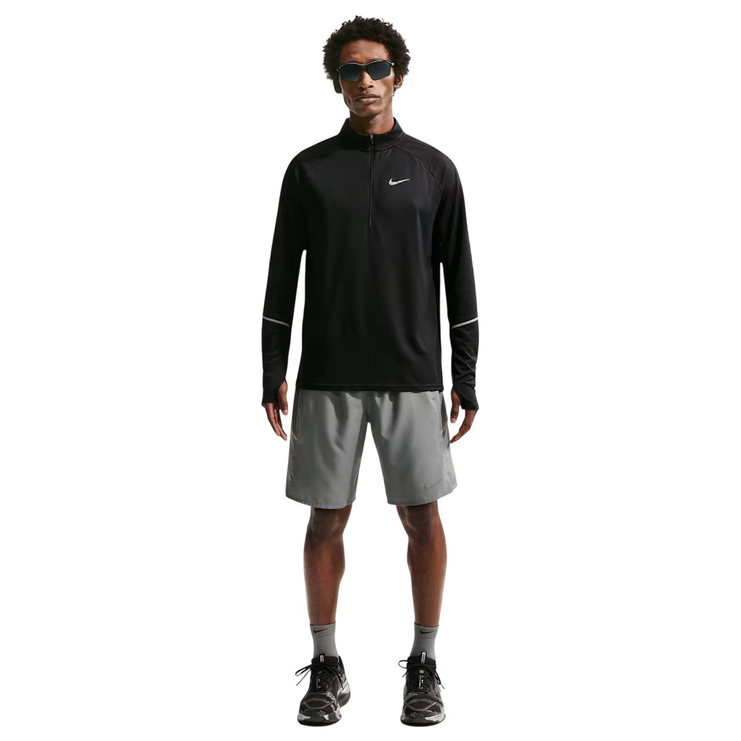Black - Front - Nike Mens Miler Dri-FIT Quarter Zip Running Top