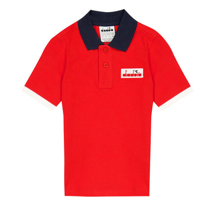 Red-Navy-White - Front - Diadora Childrens-Kids Logo Collared Polo Shirt