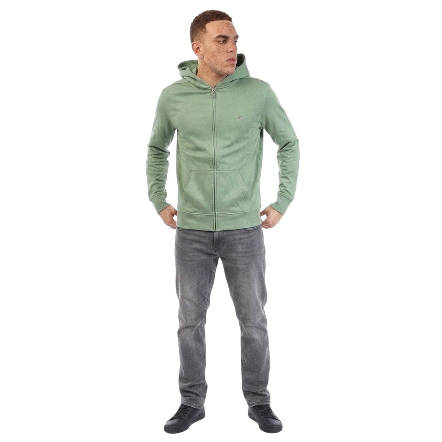 Green - Side - Gant Mens Cotton Full Zip Hoodie