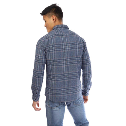 Blue - Back - Peter Werth Mens Plaid Long-Sleeved Shirt