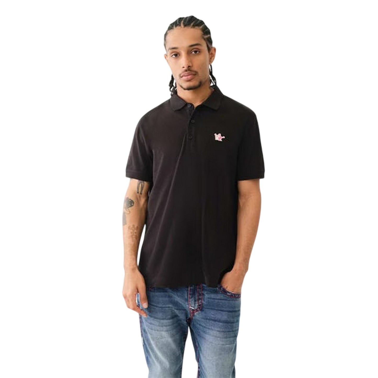 Jet Black - Front - True Religion Mens Buddha Logo Polo Shirt