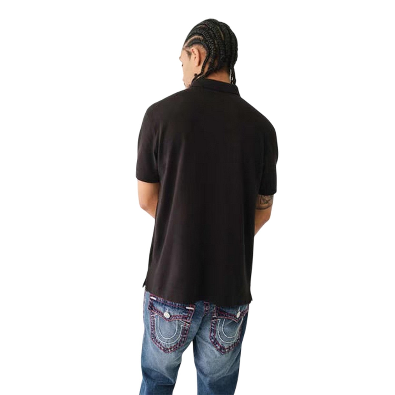 Jet Black - Back - True Religion Mens Buddha Logo Polo Shirt