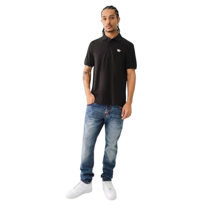 Jet Black - Side - True Religion Mens Buddha Logo Polo Shirt