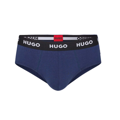 Navy - Back - Hugo Mens Flat Locked Seams Briefs (Pack of 3)