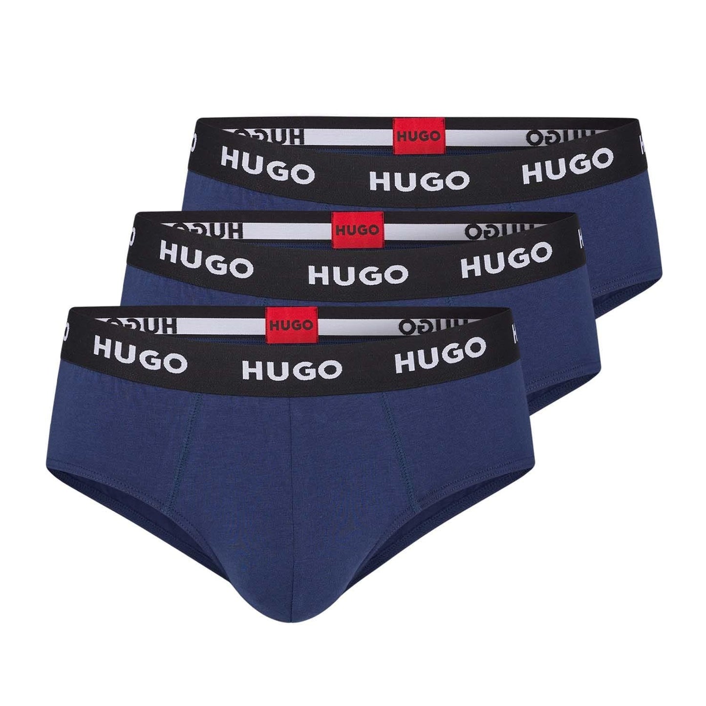 Navy - Front - Hugo Mens Flat Locked Seams Briefs (Pack of 3)