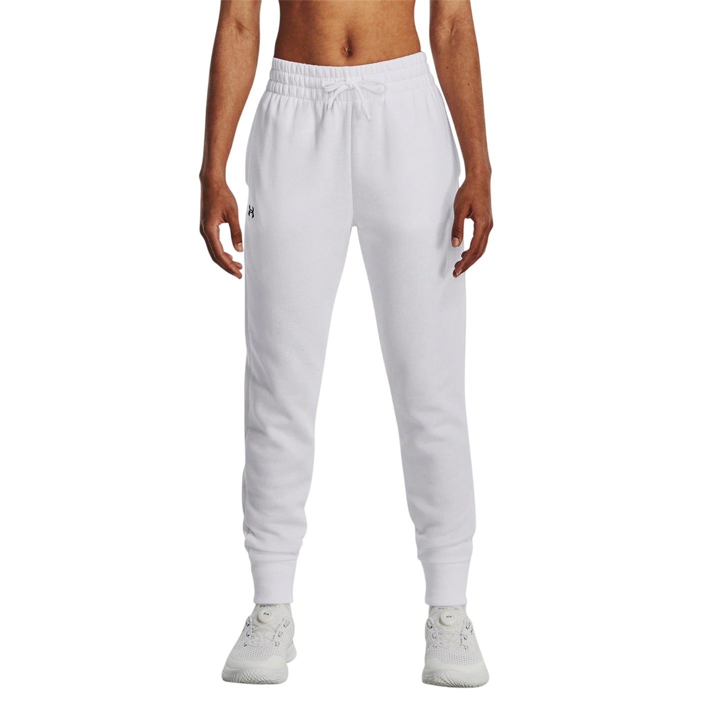 White - Side - Under Armour Womens-Ladies Rival Tapered Jogging Bottoms