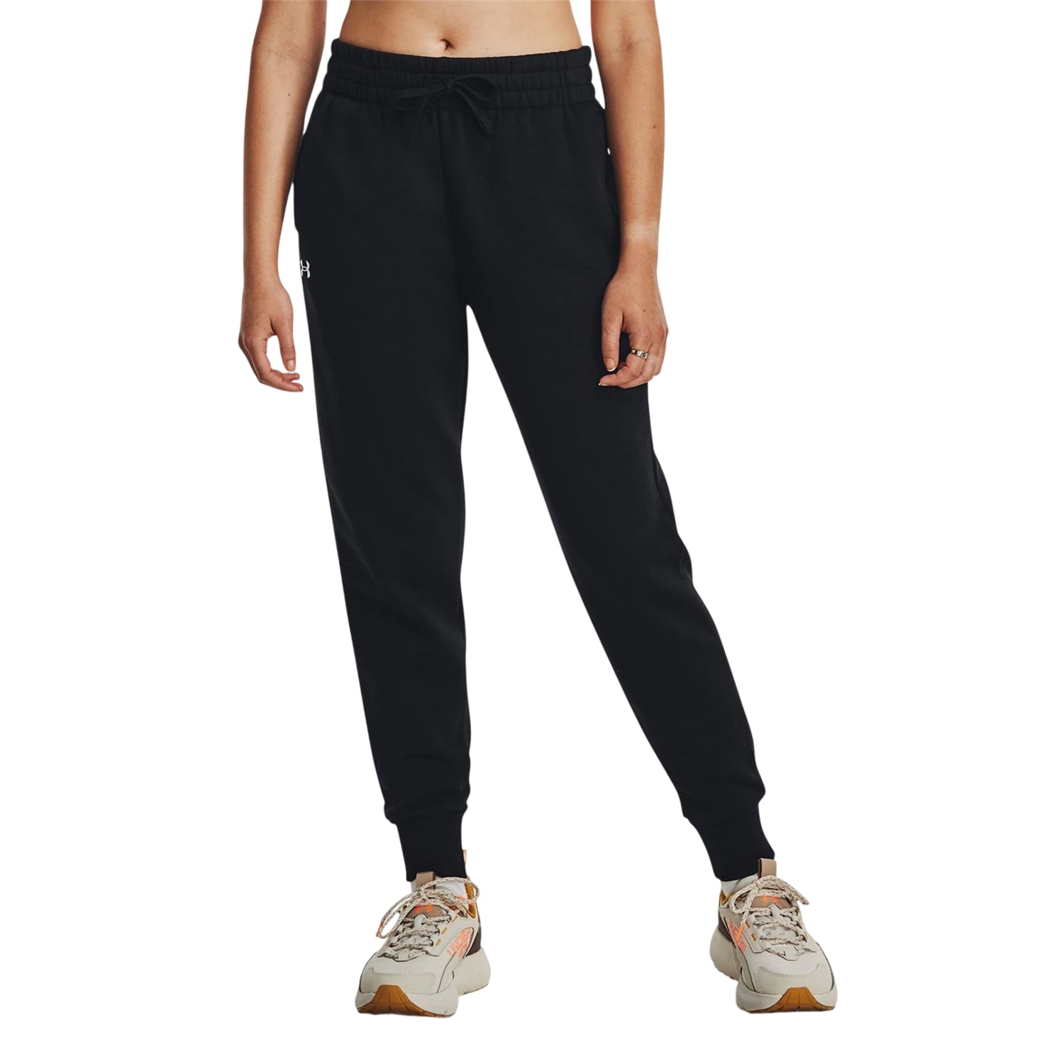 Black - Side - Under Armour Womens-Ladies Rival Tapered Jogging Bottoms