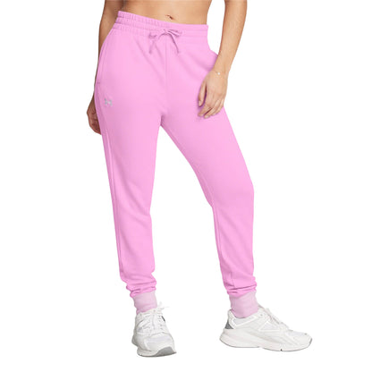 Pink - Side - Under Armour Womens-Ladies Rival Tapered Jogging Bottoms