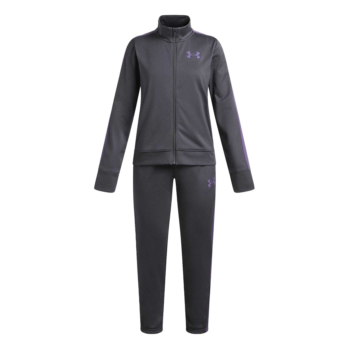 Castle Grey-Purple - Front - Under Armour Girls Knitted Tracksuit