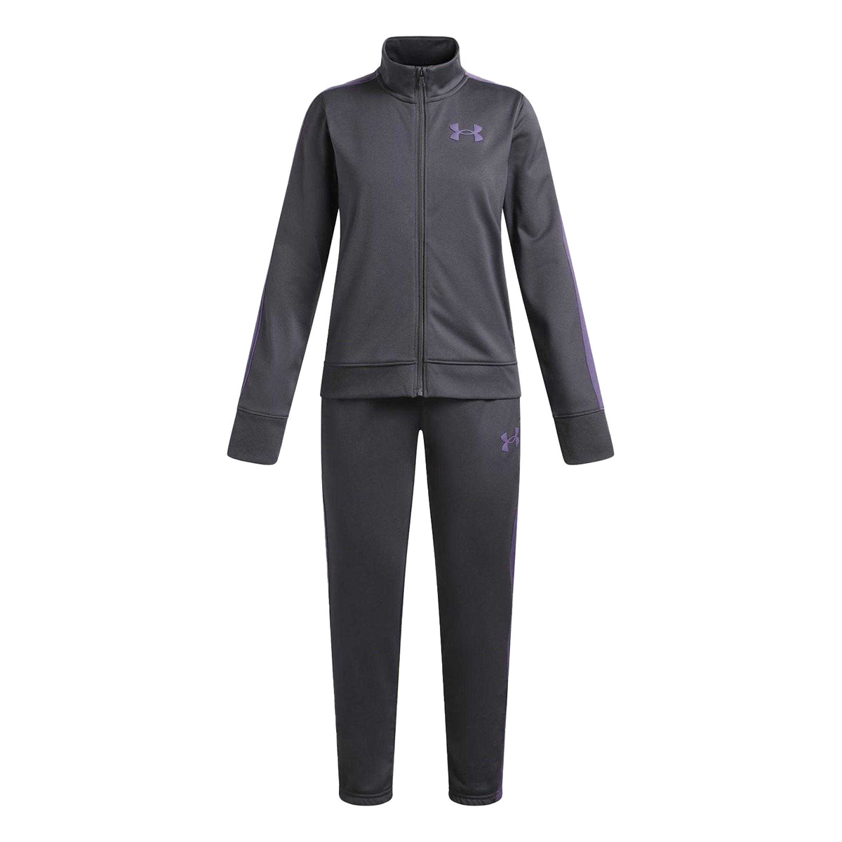 Castle Grey-Purple - Front - Under Armour Girls Knitted Tracksuit