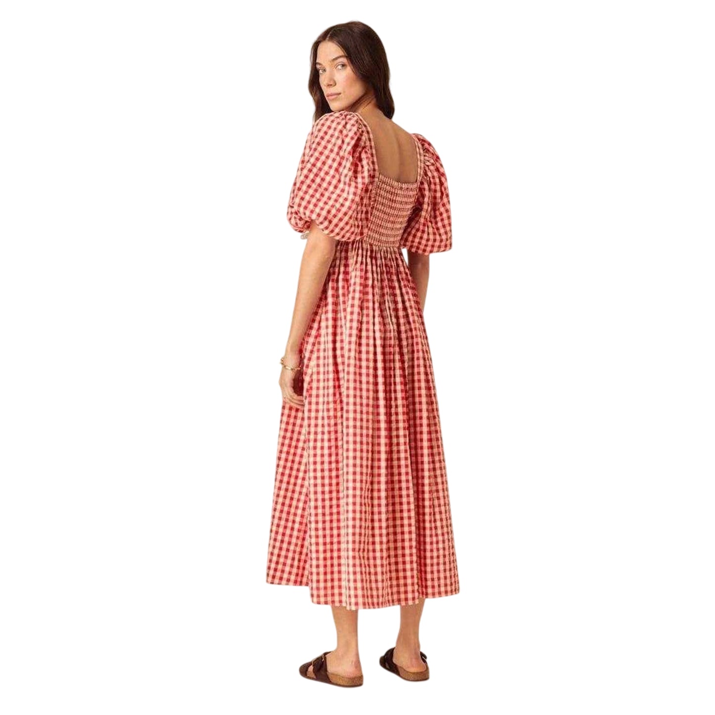 Red - Back - Nobody´s Child Womens-Ladies Nova Gingham Puff Sleeve Midi Dress