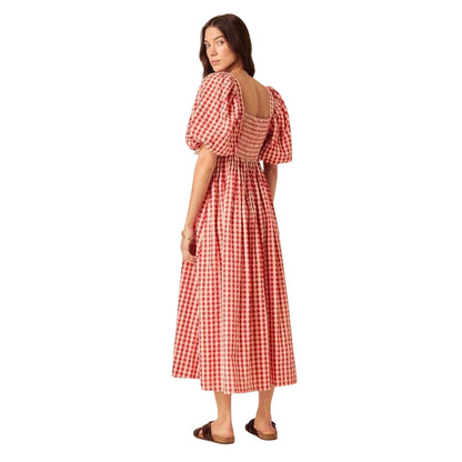 Red - Back - Nobody´s Child Womens-Ladies Nova Gingham Puff Sleeve Midi Dress