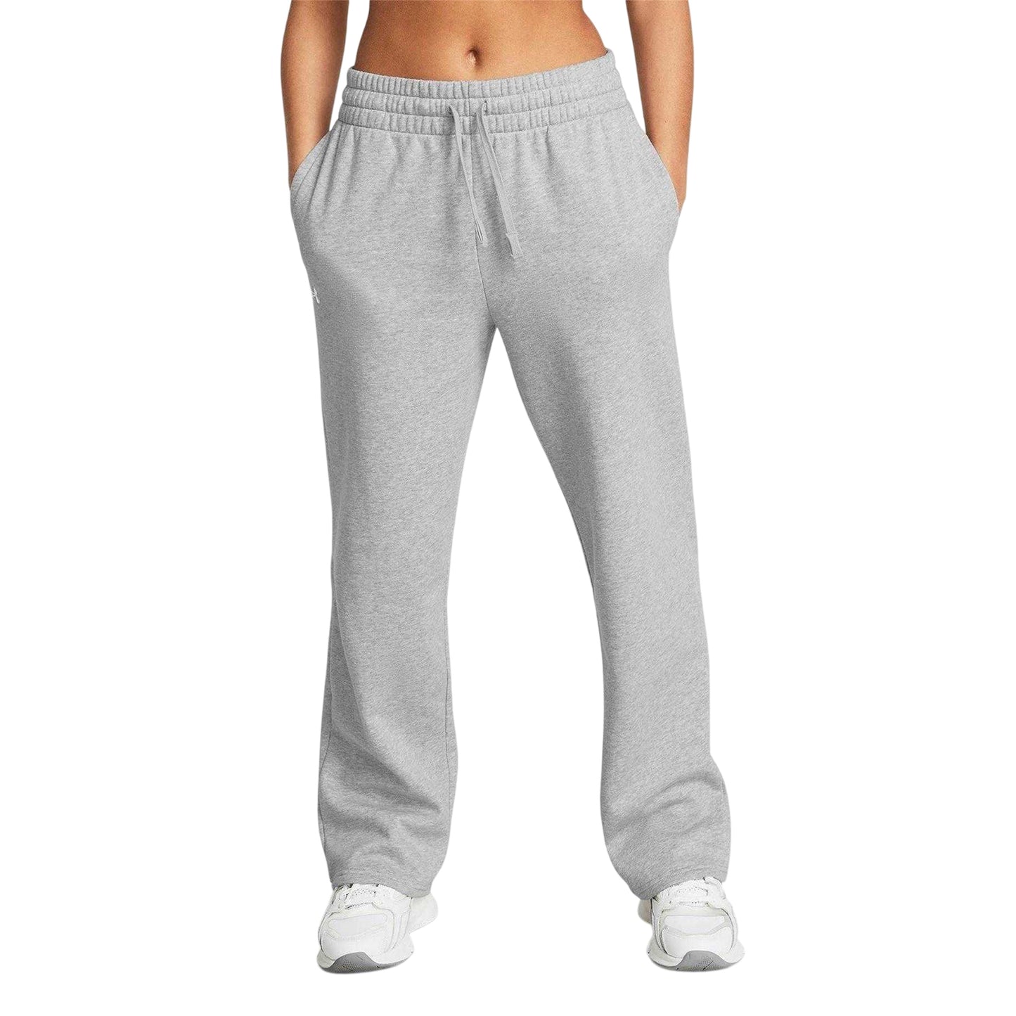 Grey-White - Side - Under Armour Womens-Ladies Rival Fleece Straight Jogging Bottoms