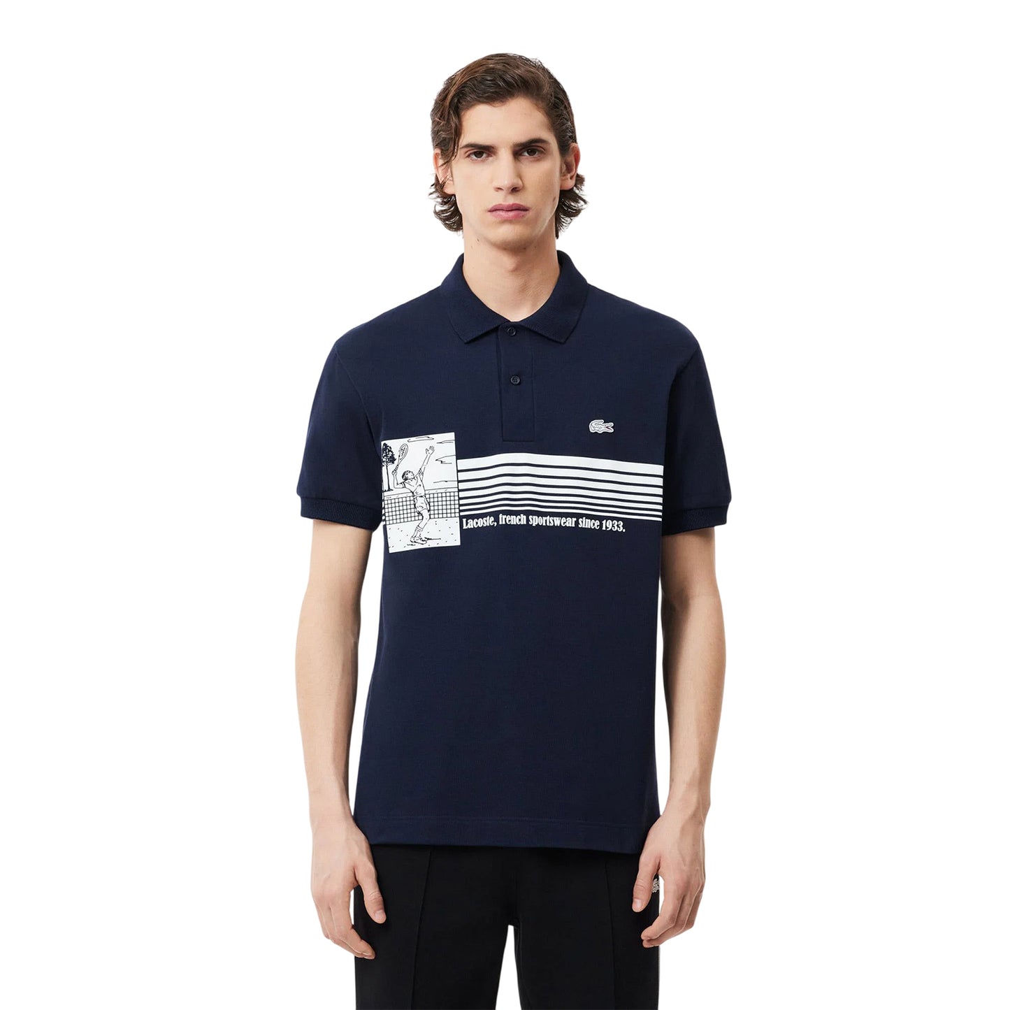 Blue - Side - Lacoste Mens French Made Organic Cotton Classic Polo Shirt