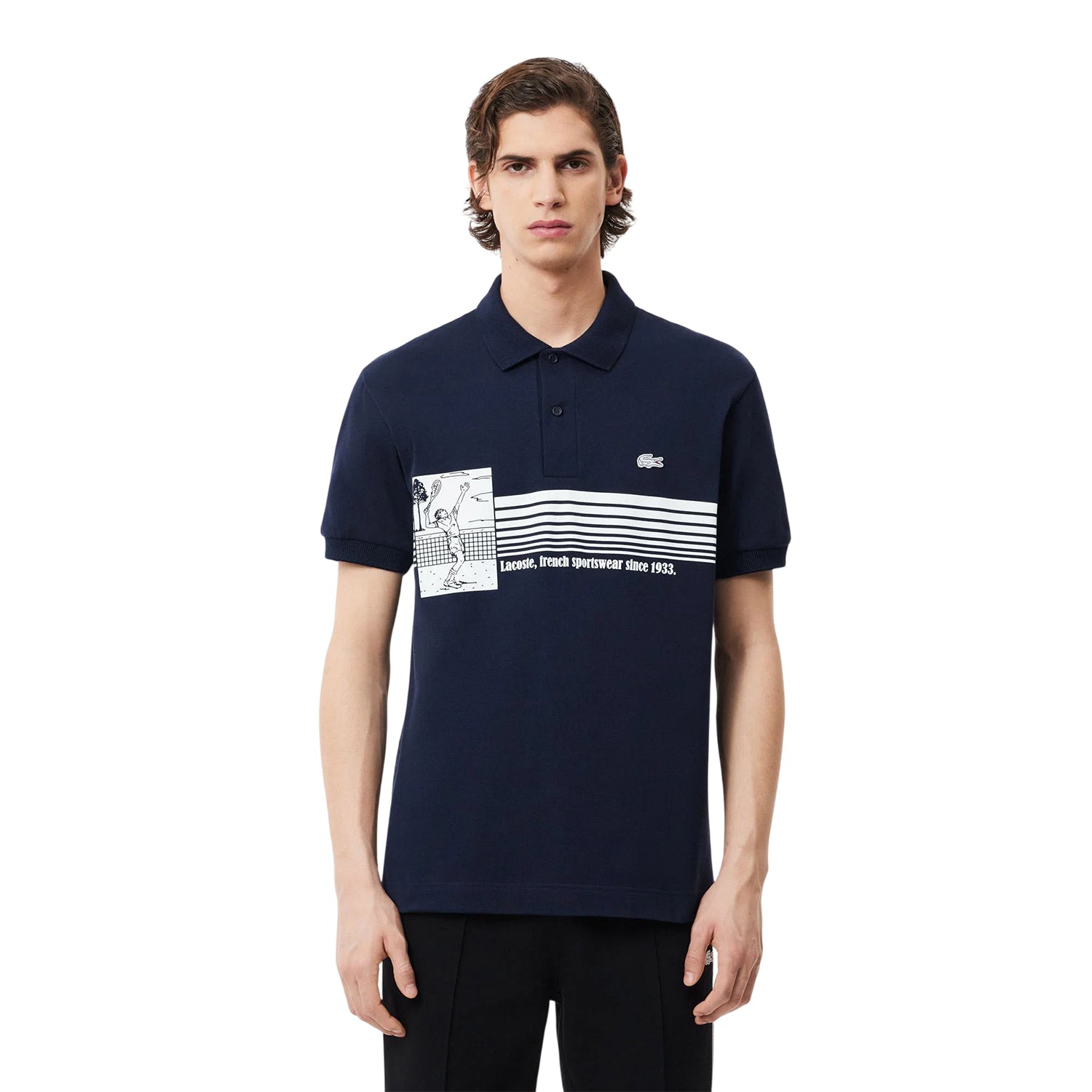 Blue - Side - Lacoste Mens French Made Organic Cotton Classic Polo Shirt