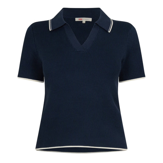 Navy Blazer - Front - Levis Womens-Ladies Faith Ribbed Short-Sleeved Polo Shirt