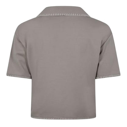 Taupe - Back - Jack Wills Womens-Ladies Collared V Neck Crop Top