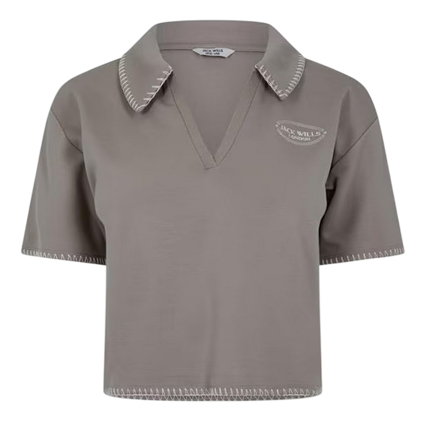 Taupe - Front - Jack Wills Womens-Ladies Collared V Neck Crop Top