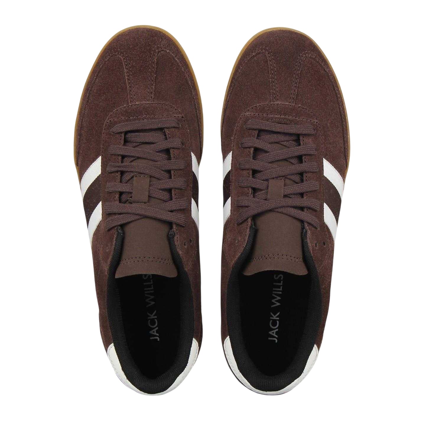 Brown-Black-Gum - Side - Jack Wills Womens-Ladies Newbury Stripe Detail Suede Trainers