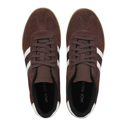 Brown-Black-Gum - Side - Jack Wills Womens-Ladies Newbury Stripe Detail Suede Trainers