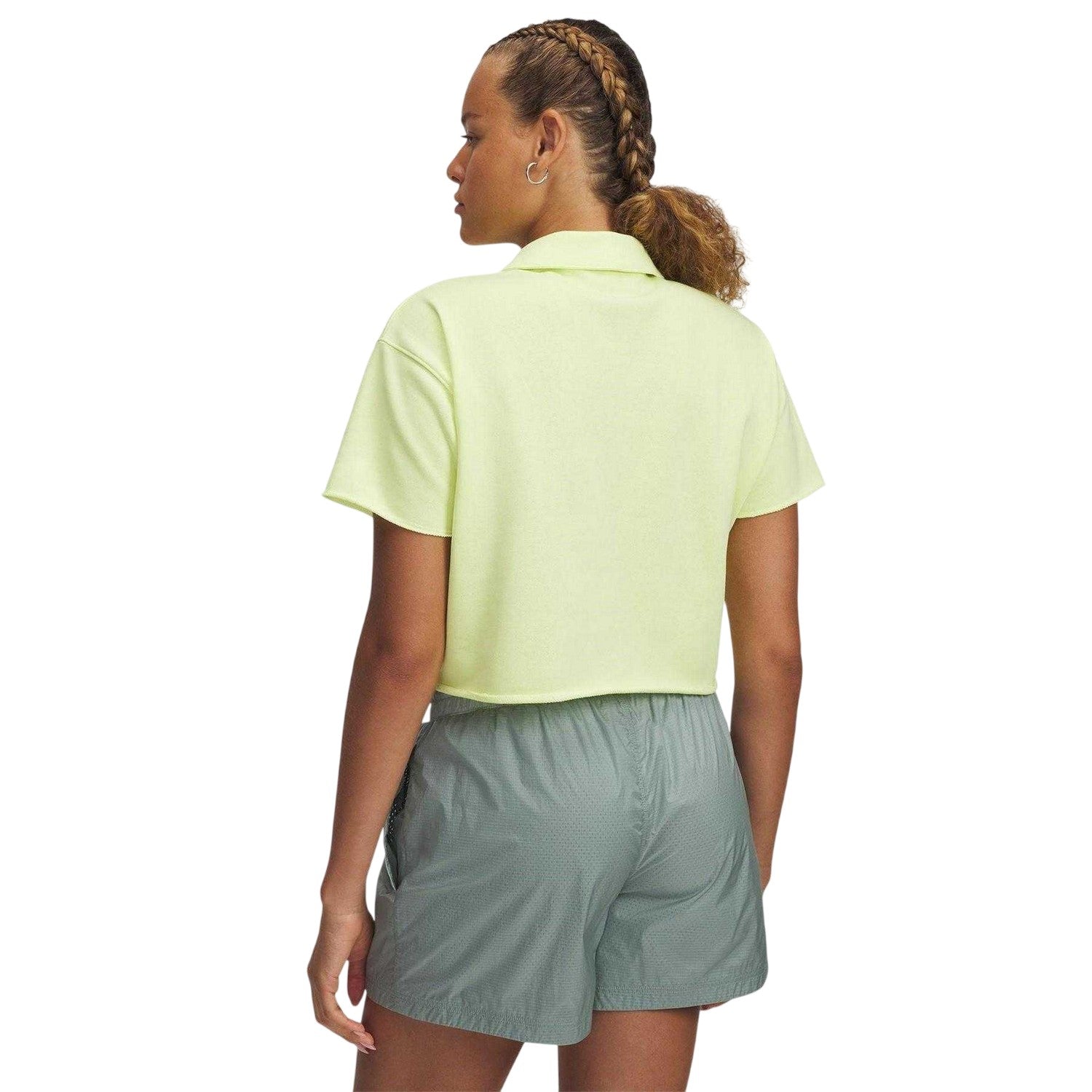 Yellow-White - Back - Under Armour Womens-Ladies Icon Terrycloth Cropped Polo Shirt