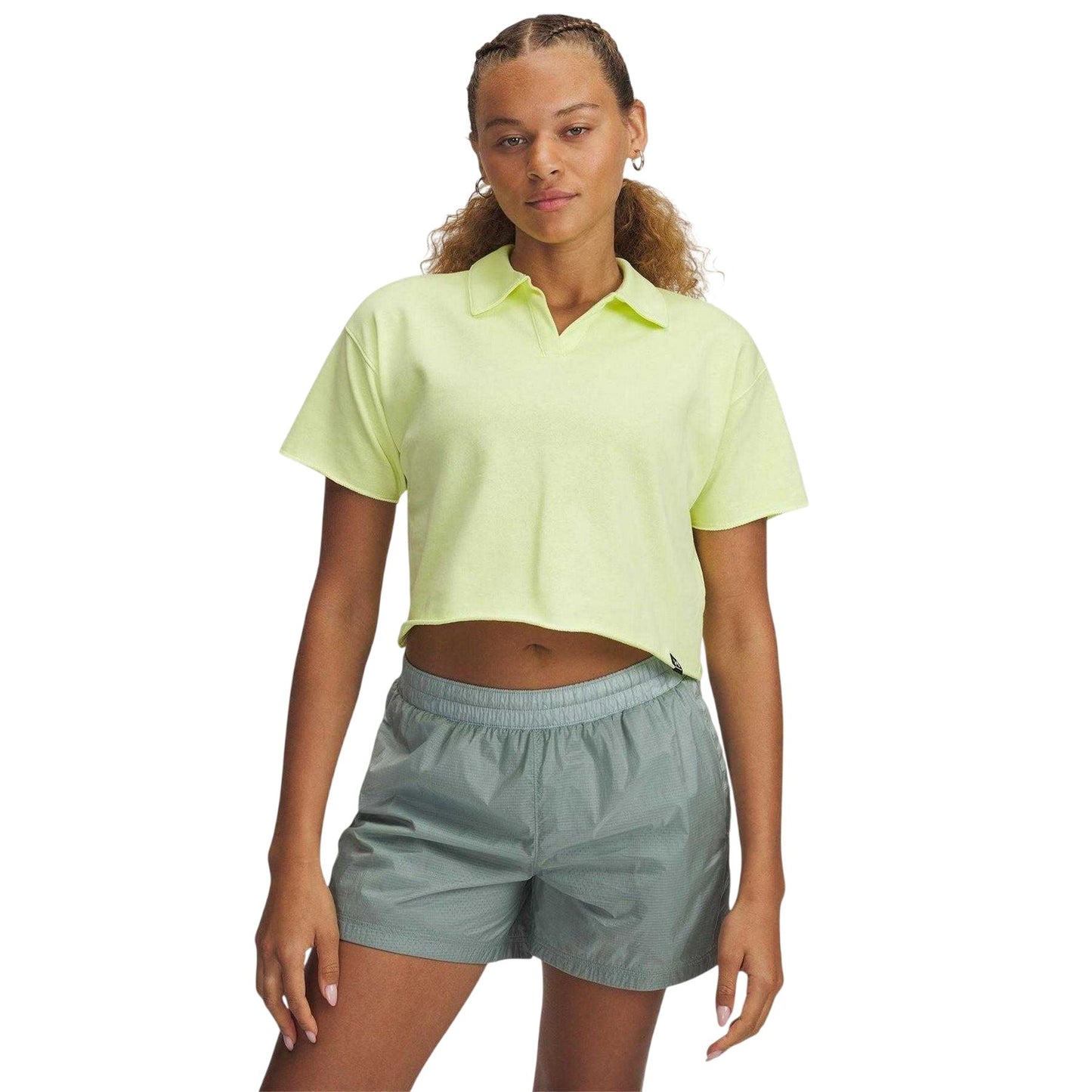 Yellow-White - Front - Under Armour Womens-Ladies Icon Terrycloth Cropped Polo Shirt