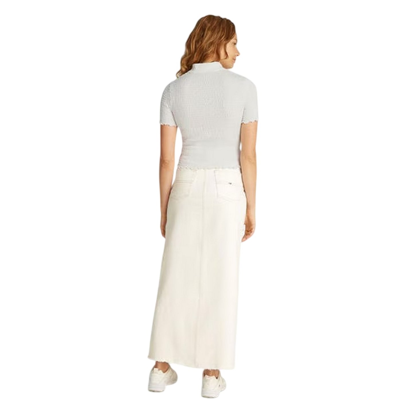 Ecru - Back - Tommy Jeans Womens-Ladies Crop Shirred Slim Polo Shirt