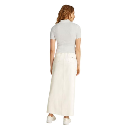 Ecru - Back - Tommy Jeans Womens-Ladies Crop Shirred Slim Polo Shirt