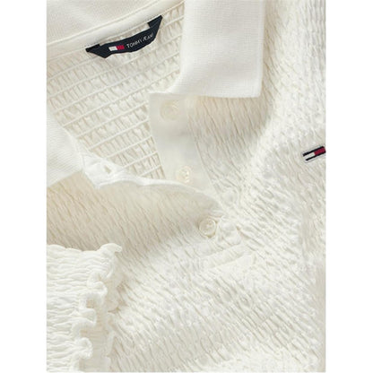 Ecru - Side - Tommy Jeans Womens-Ladies Crop Shirred Slim Polo Shirt