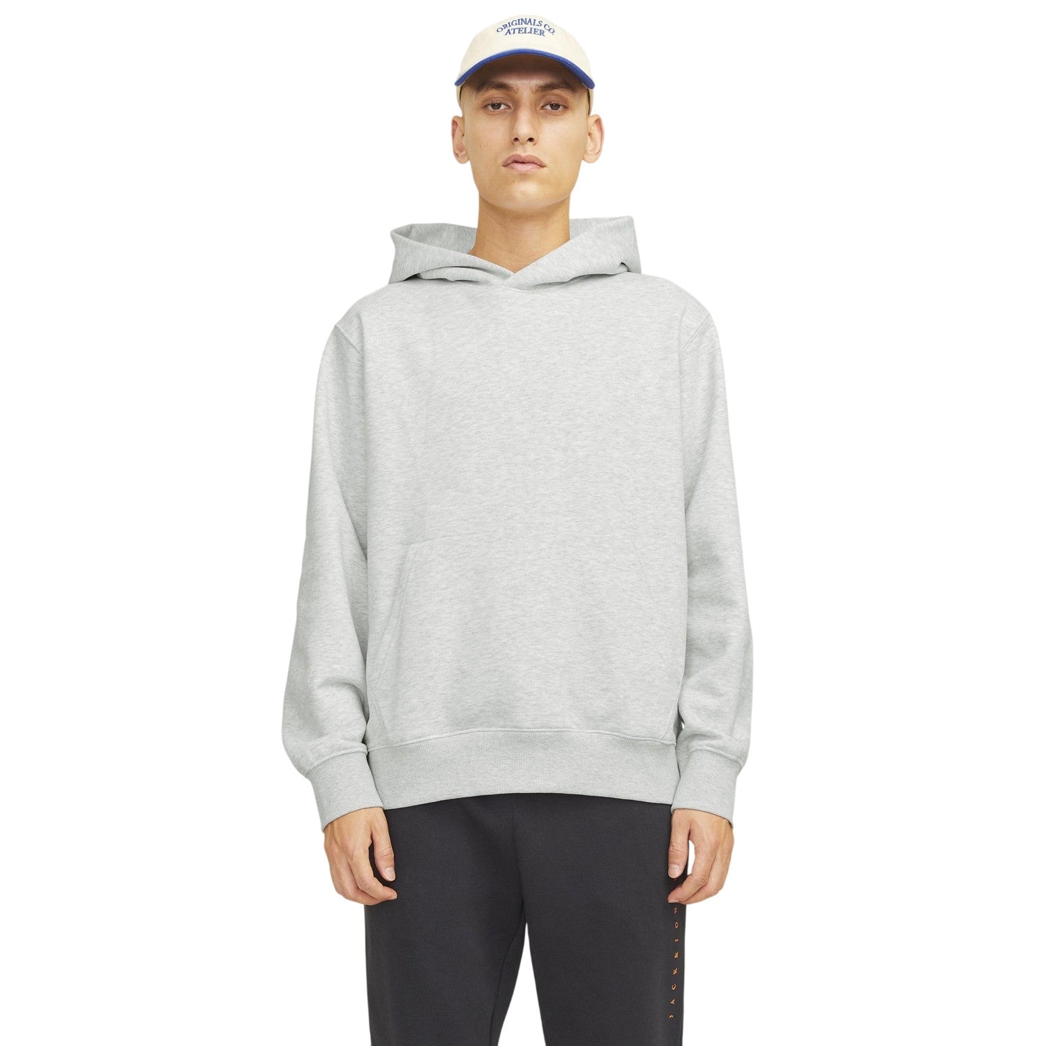 White Melange - Side - Jack And Jones Mens Brushed Hoodie