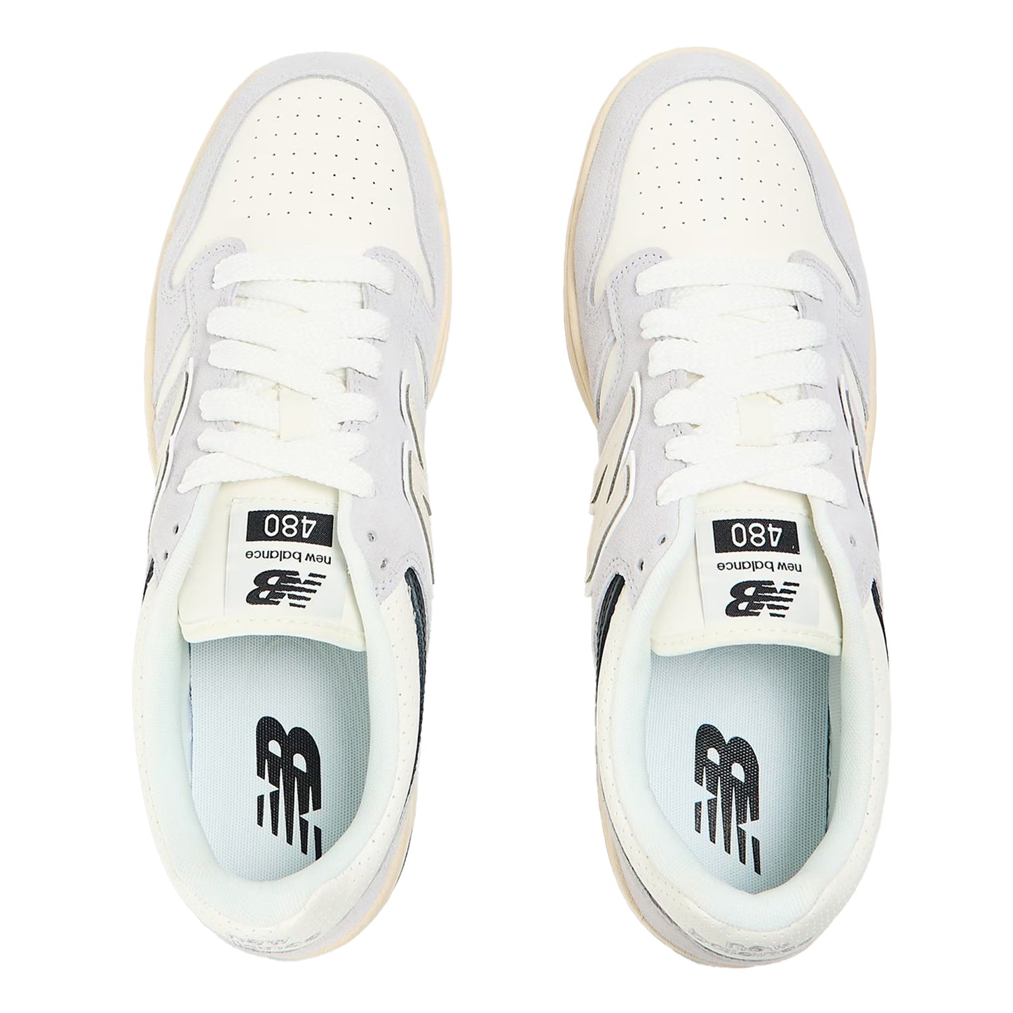 Grey-Sea Salt - Side - New Balance Mens BB480IGB Leather Trainers