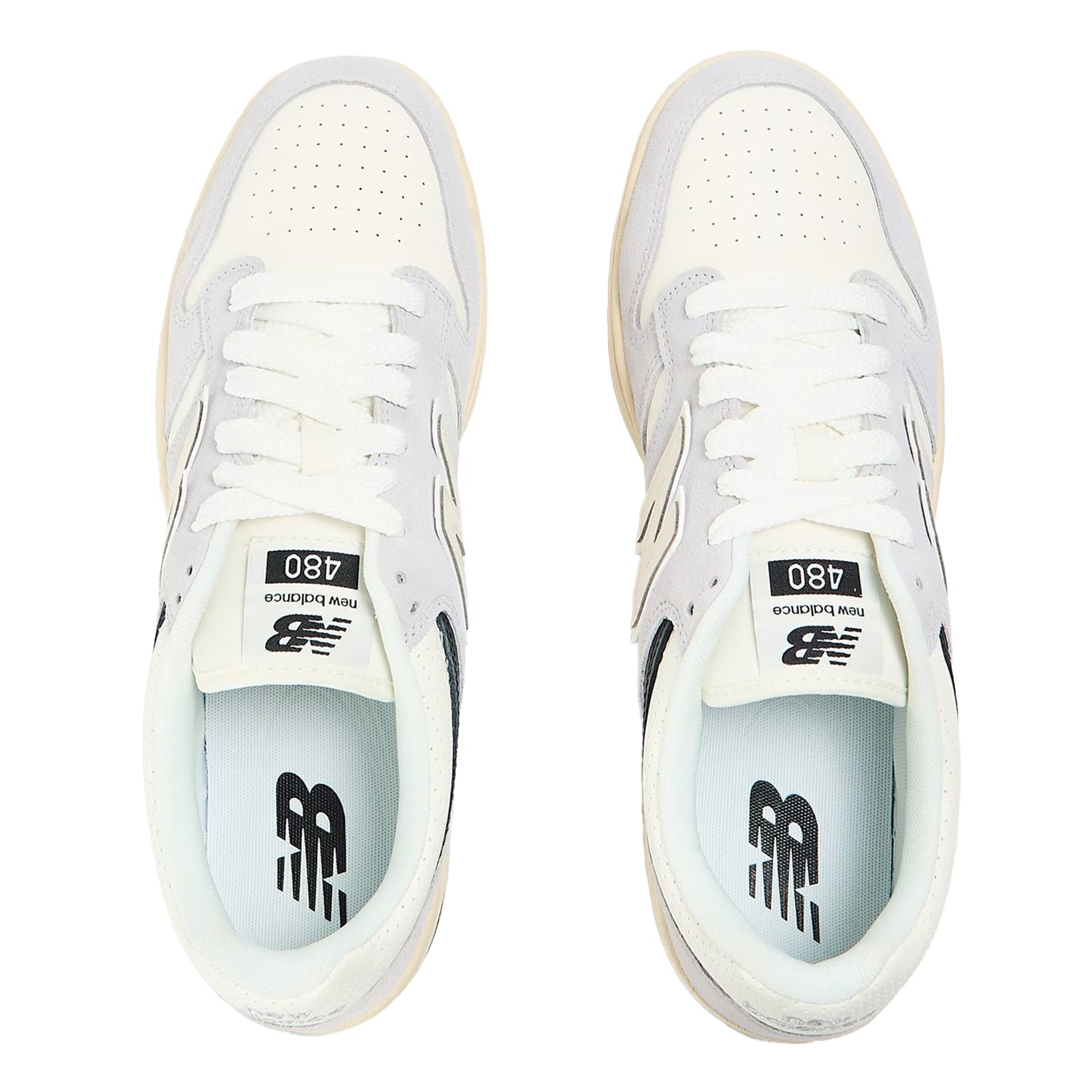 Grey-Sea Salt - Side - New Balance Mens BB480IGB Leather Trainers