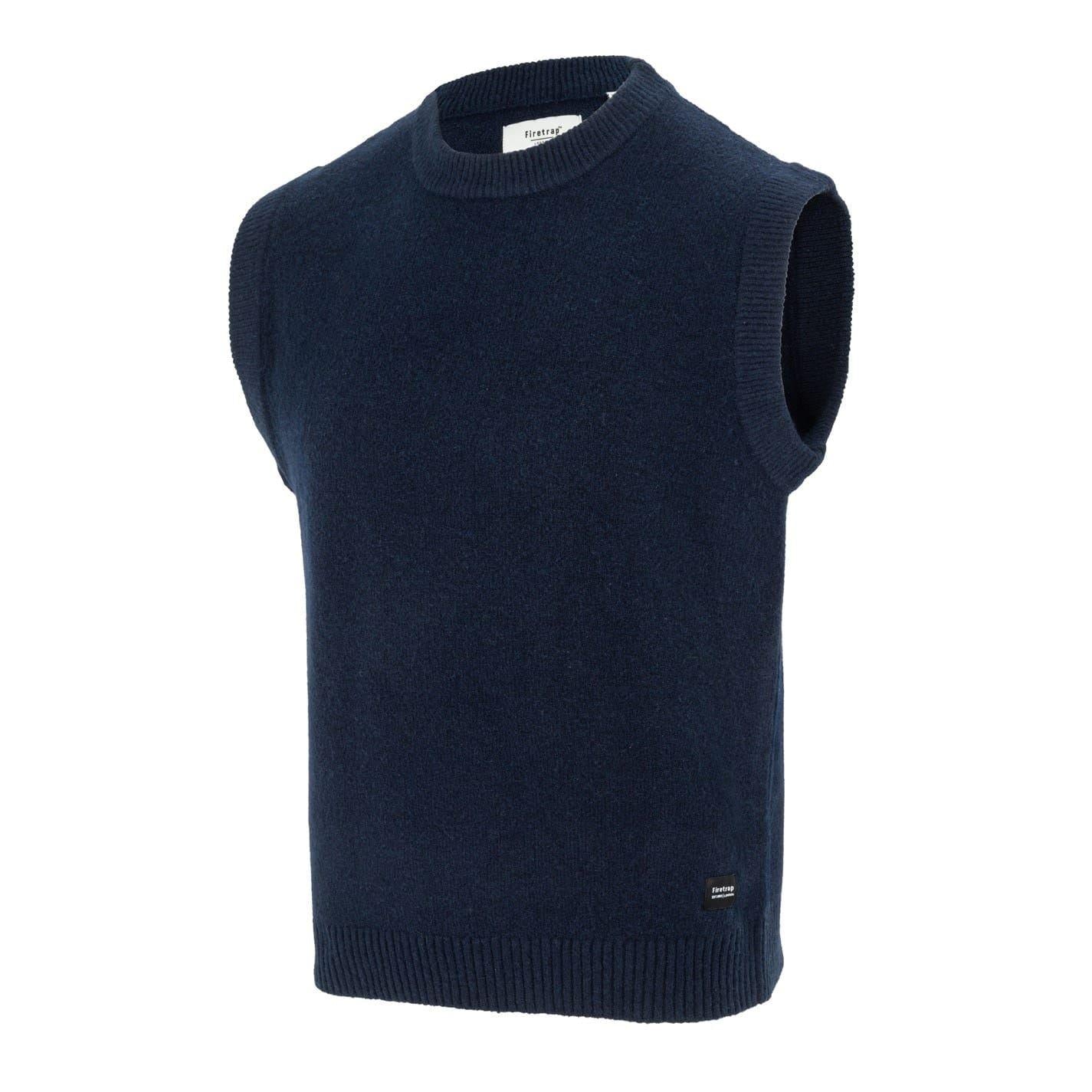 Navy - Side - Firetrap Mens Crew Neck Sleeveless Sweater Vest