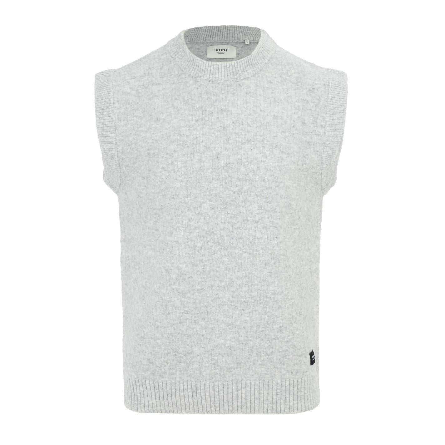 Light Grey - Front - Firetrap Mens Crew Neck Sleeveless Sweater Vest