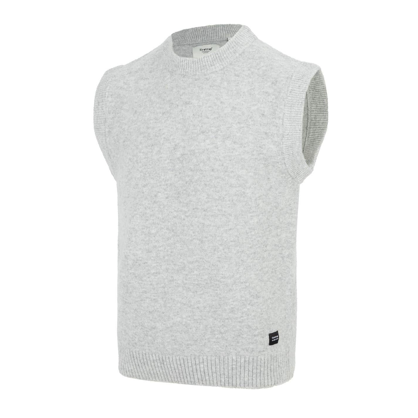 Light Grey - Side - Firetrap Mens Crew Neck Sleeveless Sweater Vest