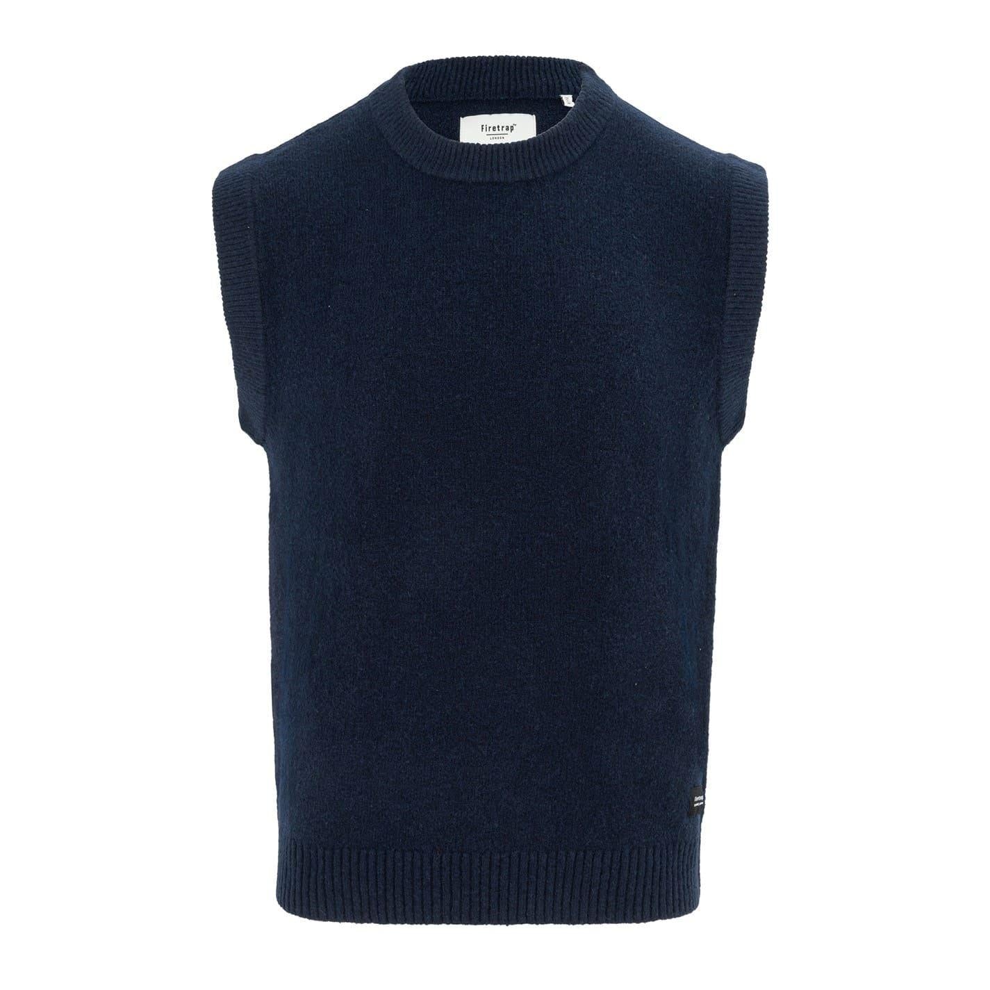 Navy - Front - Firetrap Mens Crew Neck Sleeveless Sweater Vest