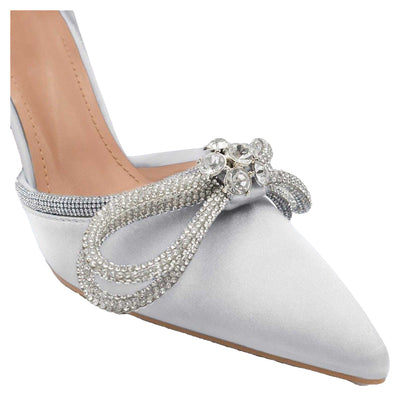 Silver - Side - Where´s That From Womens-Ladies Fabric Bow Detail Stiletto Heel Court Shoes