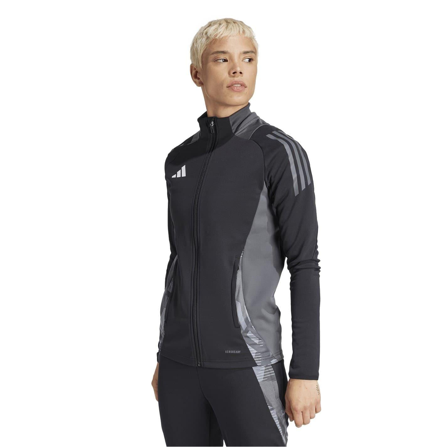 Black-Dark Grey - Pack Shot - Adidas Womens-Ladies Tiro 24 Funnel Neck Raglan Athletic Track Top