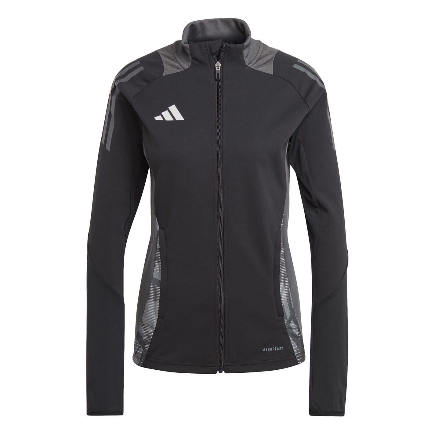 Black-Dark Grey - Front - Adidas Womens-Ladies Tiro 24 Funnel Neck Raglan Athletic Track Top