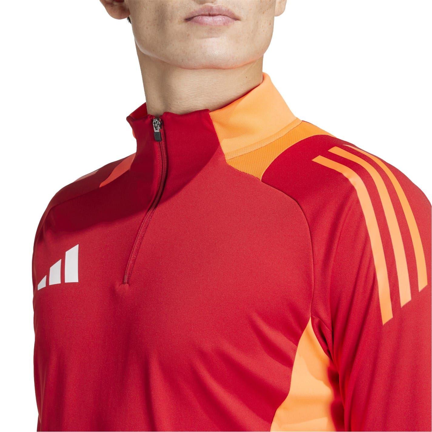 Team Power Red - Lifestyle - Adidas Mens Half Zip Long-Sleeved Jersey