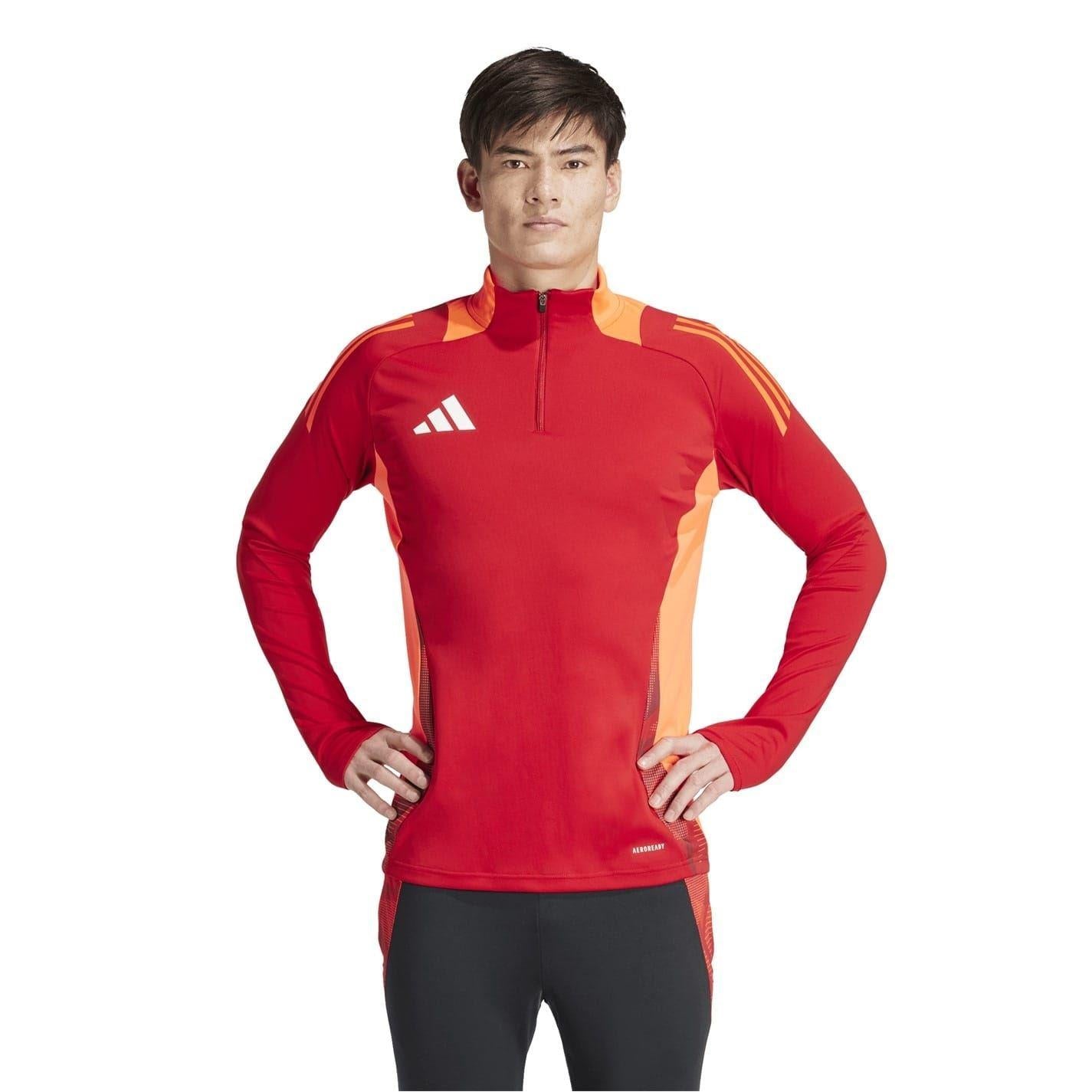 Team Power Red - Pack Shot - Adidas Mens Half Zip Long-Sleeved Jersey