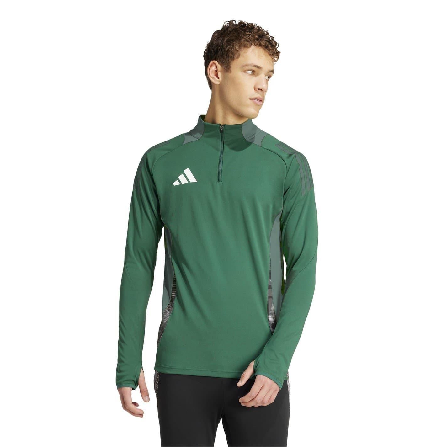 Dark Green - Pack Shot - Adidas Mens Half Zip Long-Sleeved Jersey